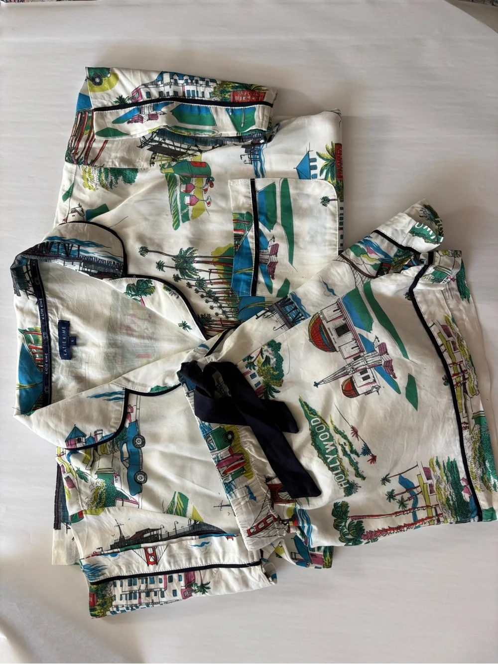Katie Kime California Toile Pajama Short Set S Cotton Hollywood Golden Gate Surf - Picture 5 of 11